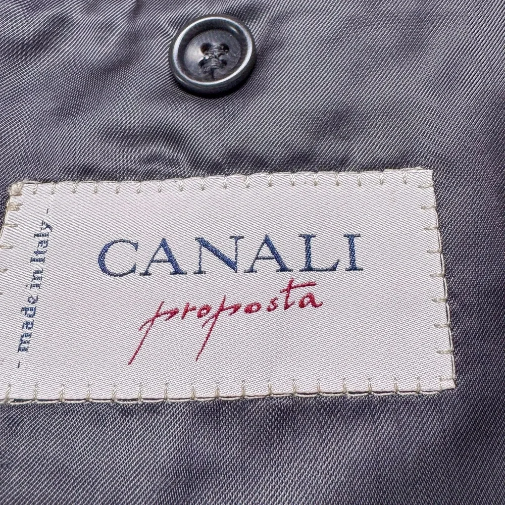 Canali Suit Jacket Mens 42L Gray Check Wool Made in Italy Two Button Notch Lapel